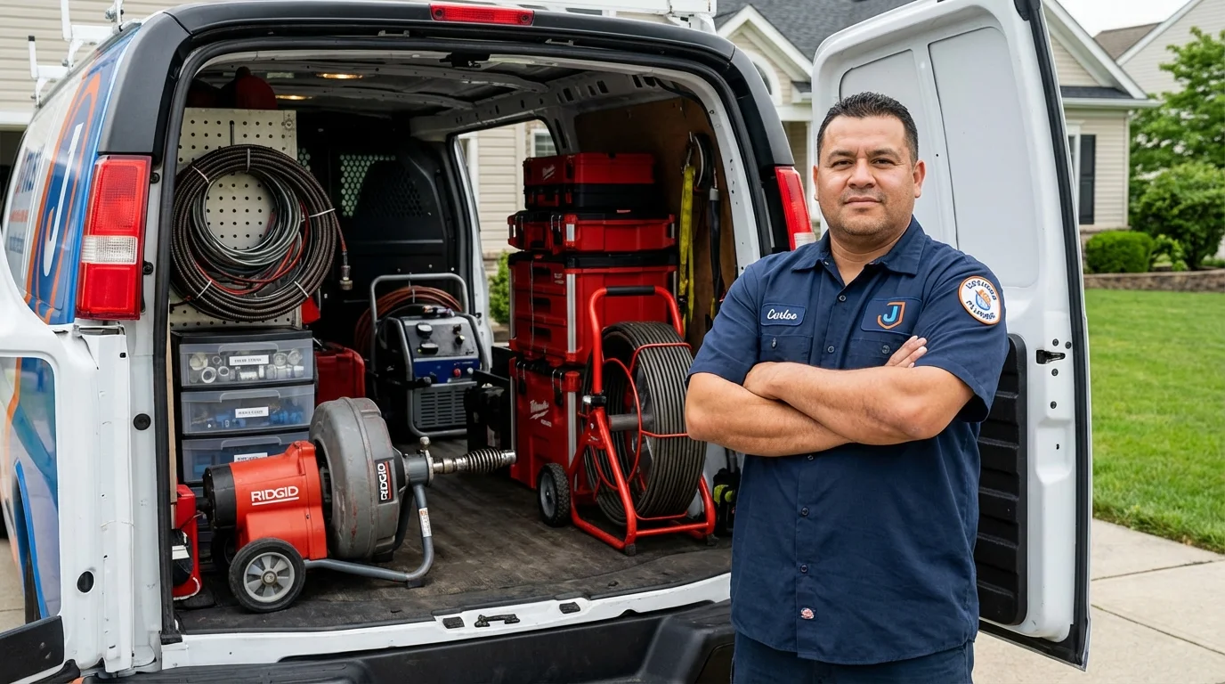 Professional drain cleaning equipment and Johns Plumbing LLC plumber in Pawtucket