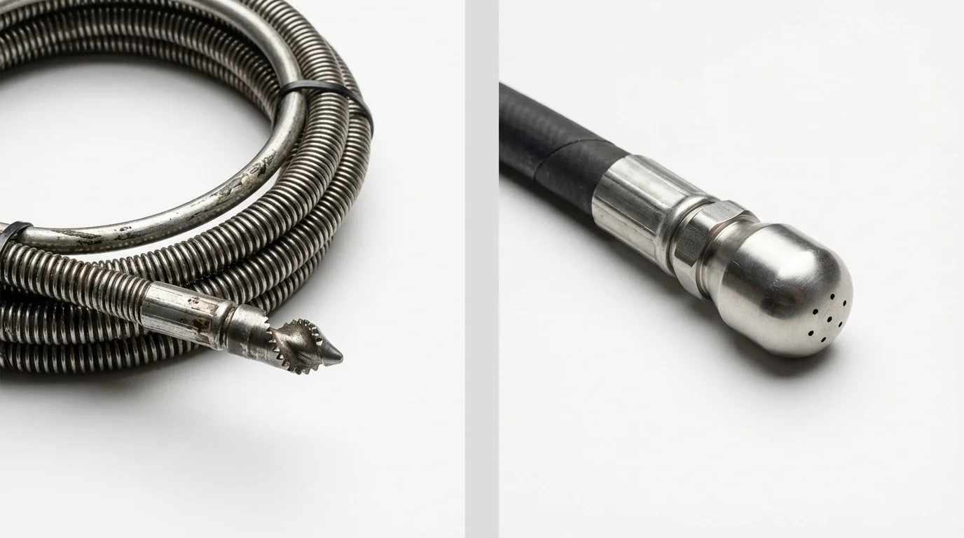 Drain snake cable and hydro jetting nozzle used for drain cleaning in Pawtucket, RI