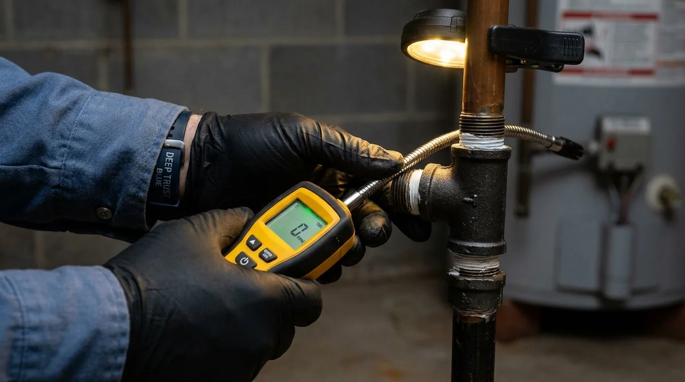 Gas leak detection with electronic sniffer by Johns Plumbing LLC in Pawtucket