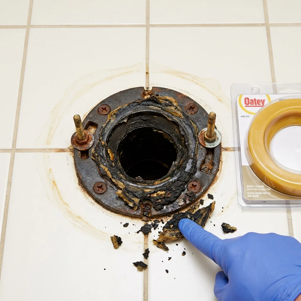 Failed wax ring showing water seepage at the base of a toilet in a Pawtucket, RI home