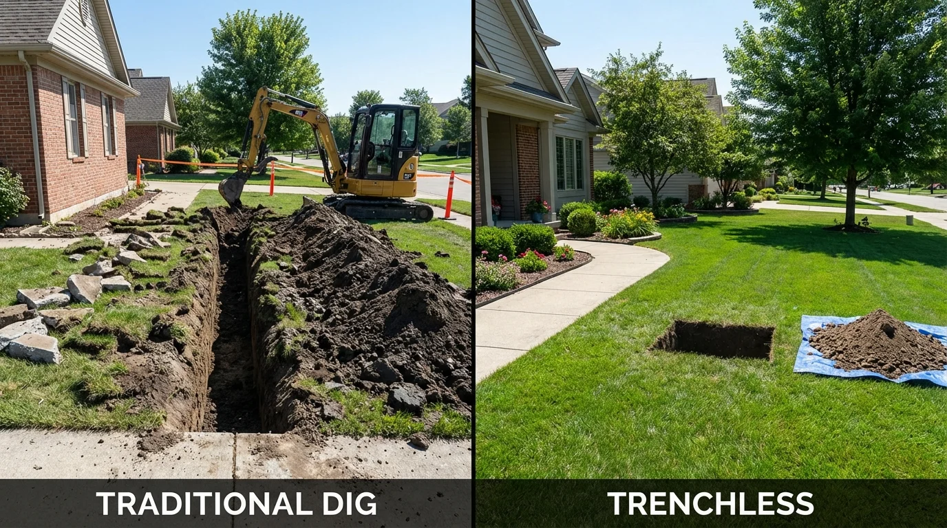 Trenchless sewer repair with minimal yard damage versus traditional excavation in Pawtucket, RI